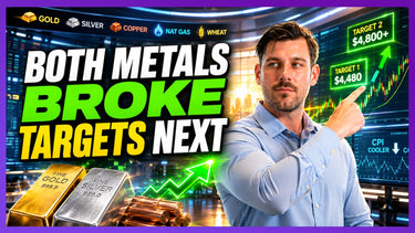 Gold and silver breakout post-CPI while oil, copper, and wheat remain under overhead resistance — commodity complex divergence