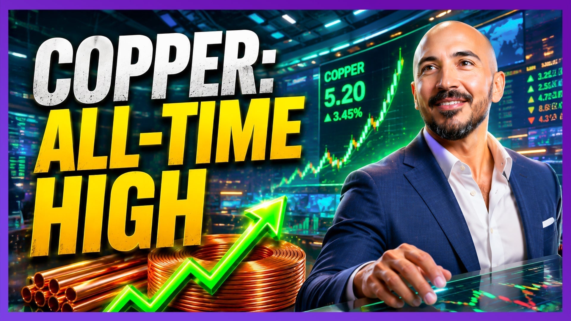Commodity charts showing copper at an all-time closing record while silver stalls at double resistance, with gold, crude, and natural gas levels