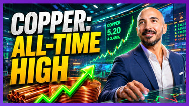 Commodity charts showing copper at an all-time closing record while silver stalls at double resistance, with gold, crude, and natural gas levels