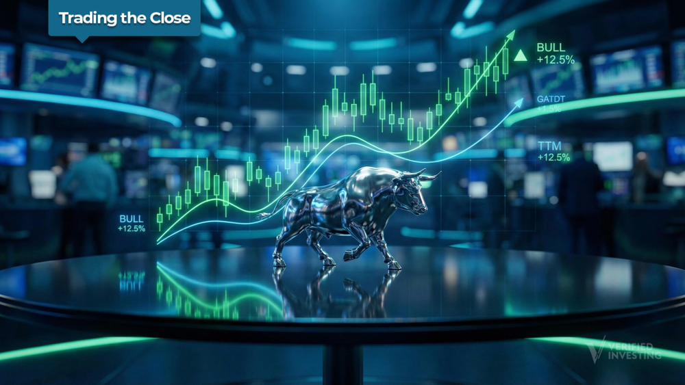 Trading the Close market recap chart for January 21, 2026 covering S&P 500, gold, oil and Bitcoin