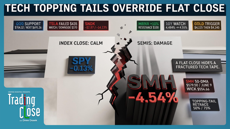 Drew Dosek Trading The Close 07/02/2026 — semiconductor topping tails, tech selloff risk, and short setups as yields rise