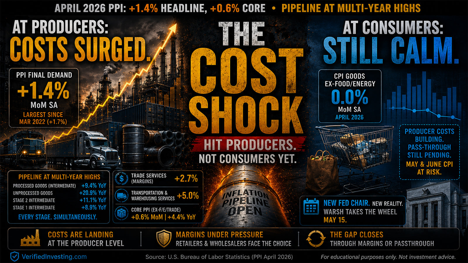 April PPI: +1.4% Headline, +0.6% Core, Pipeline at Multi-Year Highs